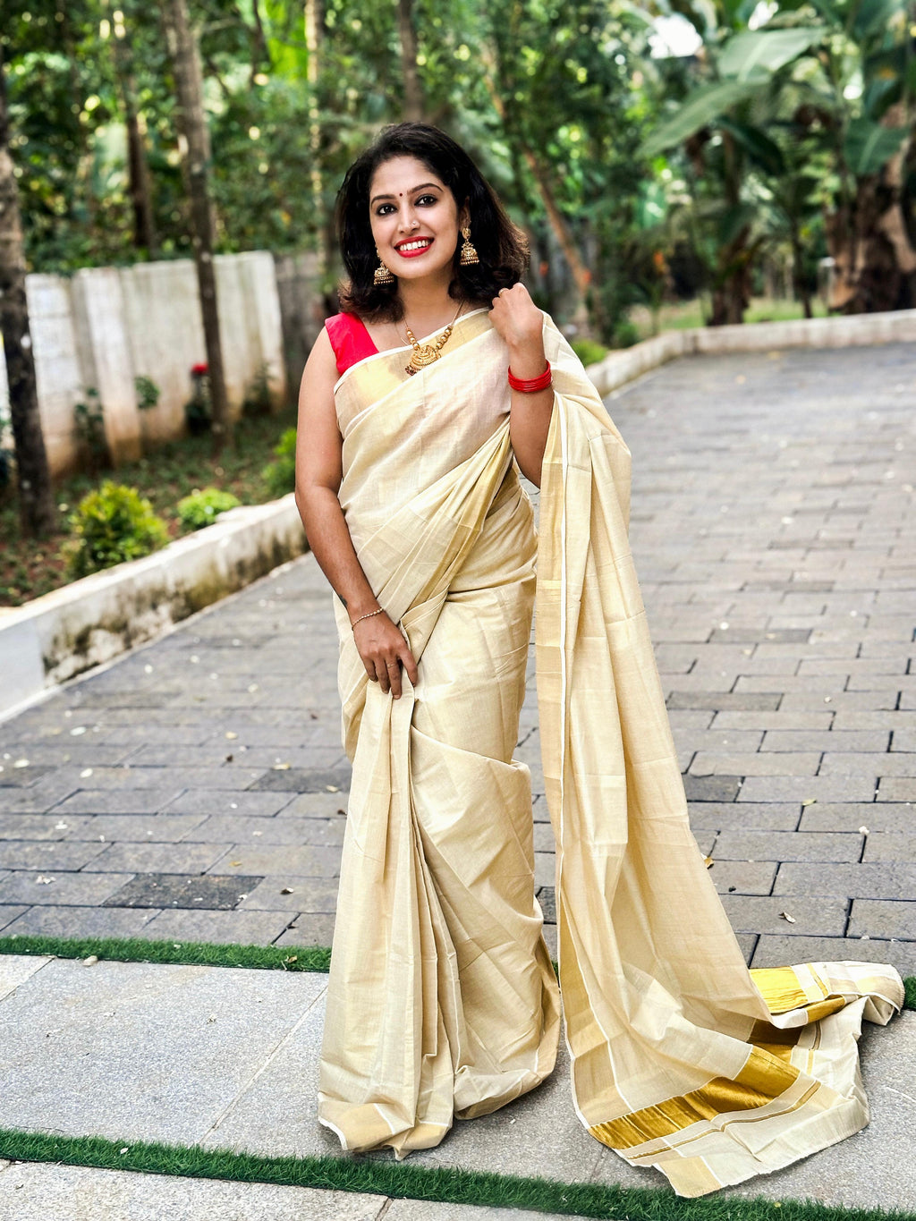 Womens Golden Tissue Ready To Wear Saree