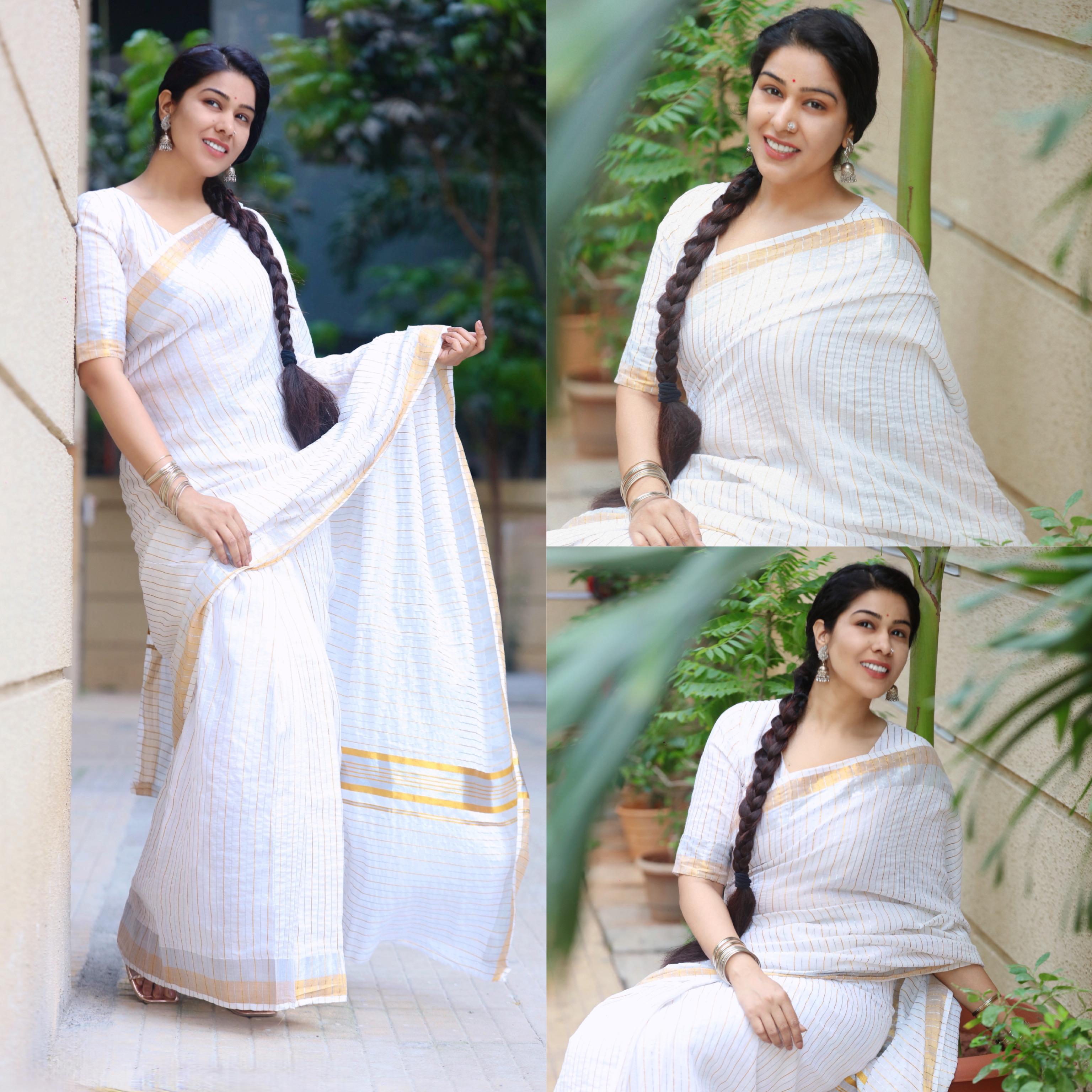 Womens silver and gold ready to wear cotton Saree