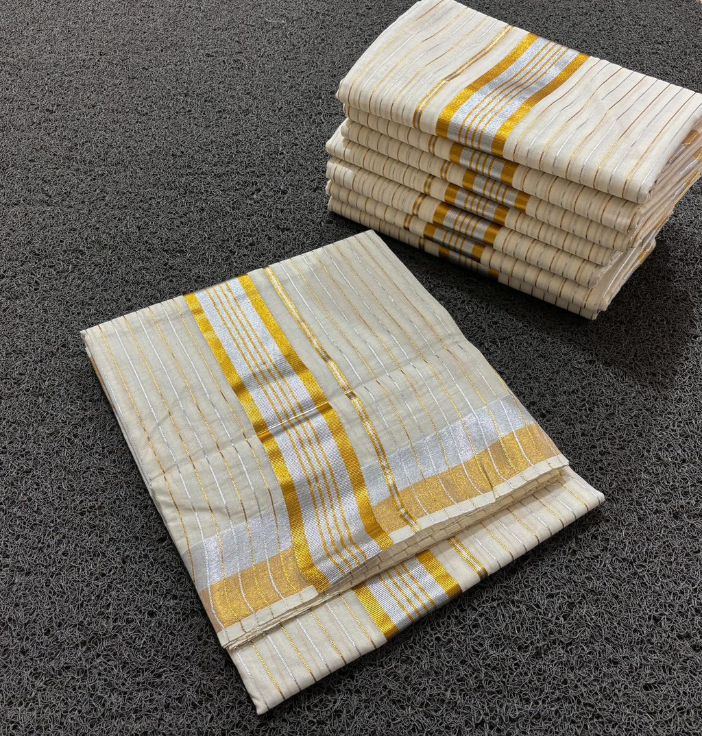 Womens silver and gold ready to wear cotton Saree